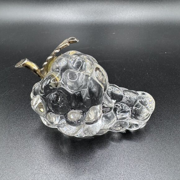 Vintage Heavy Crystal and Brass Grape Cluster Paperweight Art Piece - Picture 4 of 10